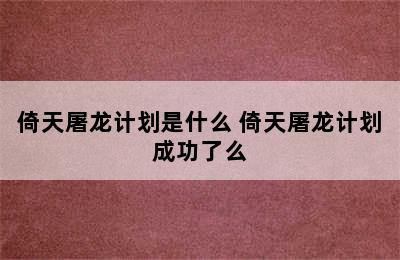 倚天屠龙计划是什么 倚天屠龙计划成功了么